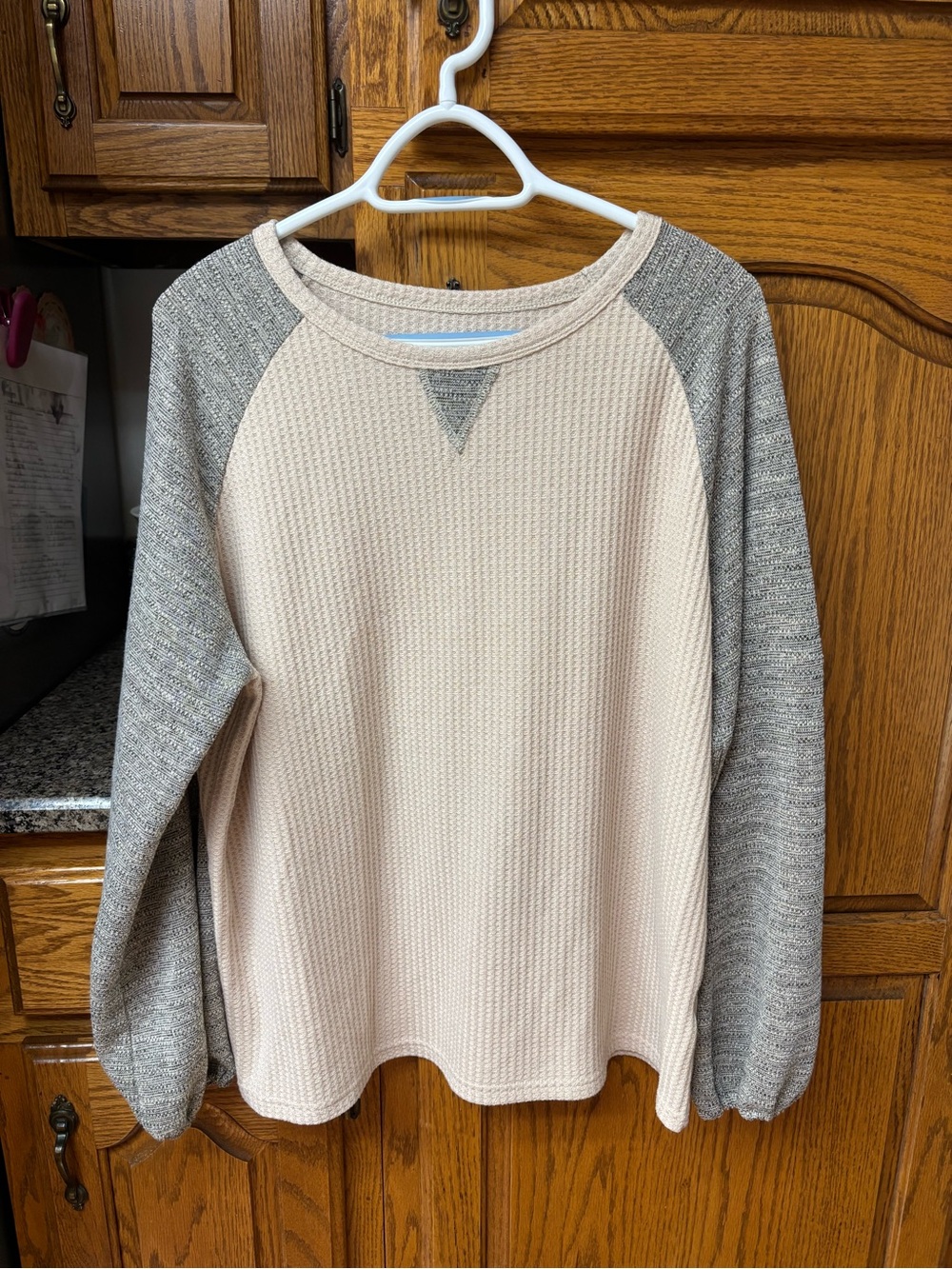 Men's Two-Tone Crewneck Waffle Knit Sweater - Cream and Gray
